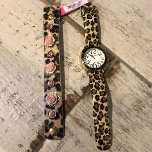 Betsy Johnson leopard watch and bracelet bundle